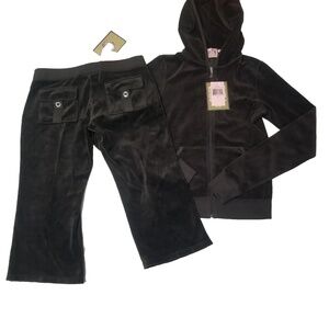 NWT Vintage Juicy Couture TrackSuit Set Brown Jacket Pants Pockets XS P Small